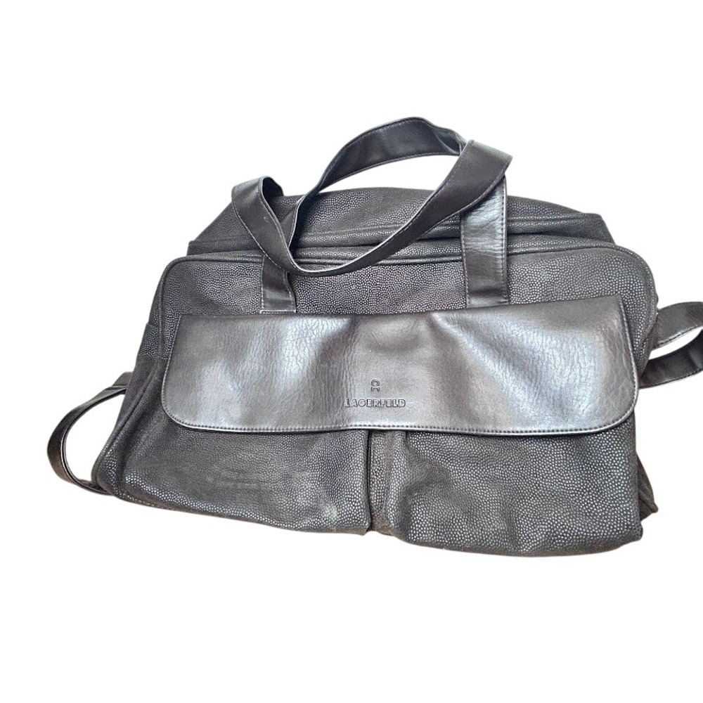 Lagerfeld Brown Pebbled Faux Leather‎ Duffel Bag Weekender Travel